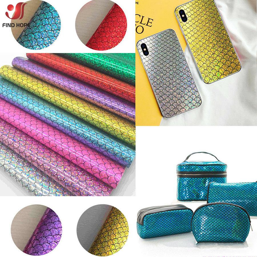 Holographic Iridescent Sparkle Mermaid Scale PU Faux Leatherette Fabric Foil DIY Bow Bags Craft Making Earring Handmade