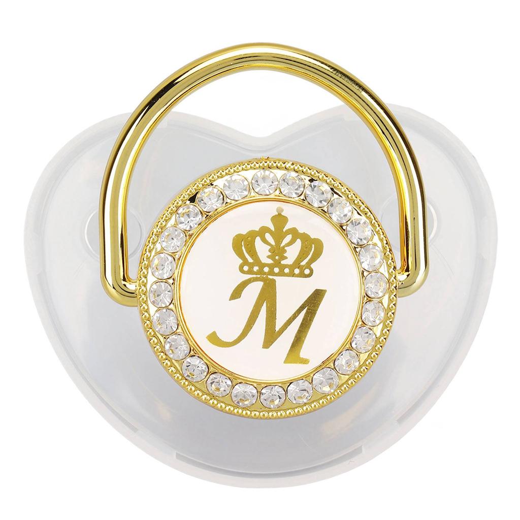 Baby Pacifier Teething Golden Rhinestone Nipple Letters Pacifier for Baby Baptism Bathing