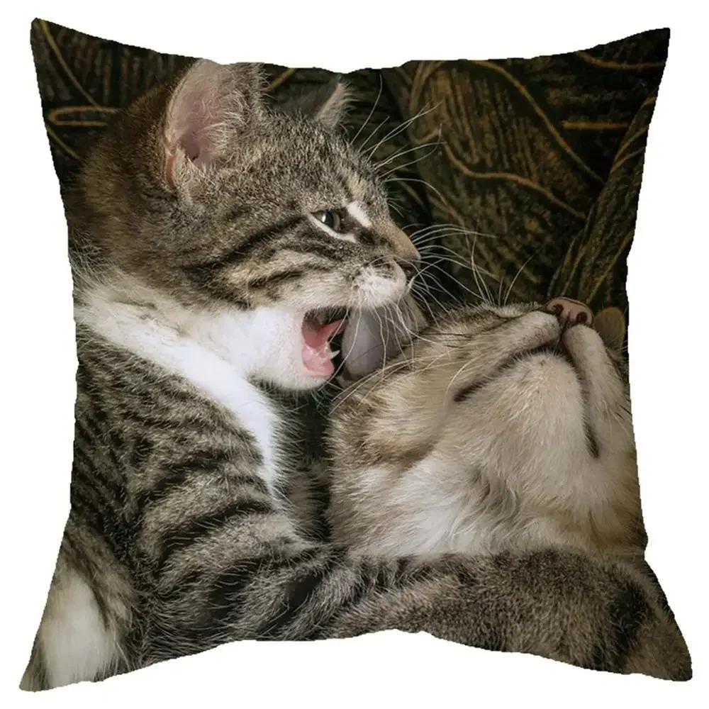 Office Living Room Home Pillowcase Cute Little Lazy Cat Pattern Pillowcase Car Ornaments
