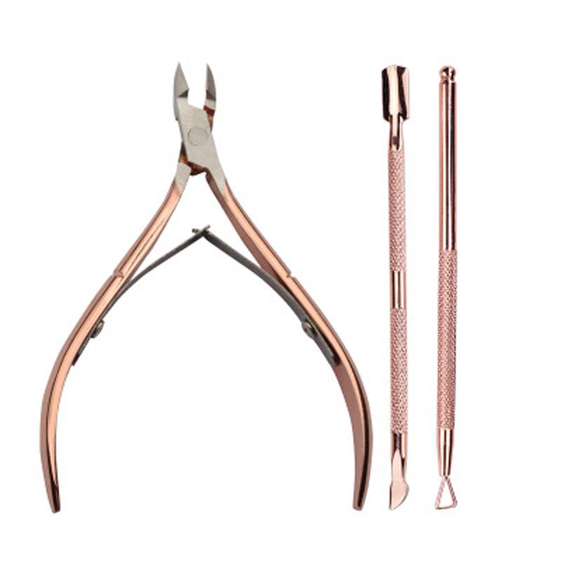 Manicure Nail Tool Hot Sale Rainbow Color Nail Salon DIY 3Pcs/set Dual-ended Stainless Steel Nail Cuticle Pusher Scissor Set