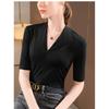 New Mid-sleeve Women's T-shirt 2026, Elegant V-neck Inner Layer, Stretchy Base Shirt, Slim-fit Waist Top