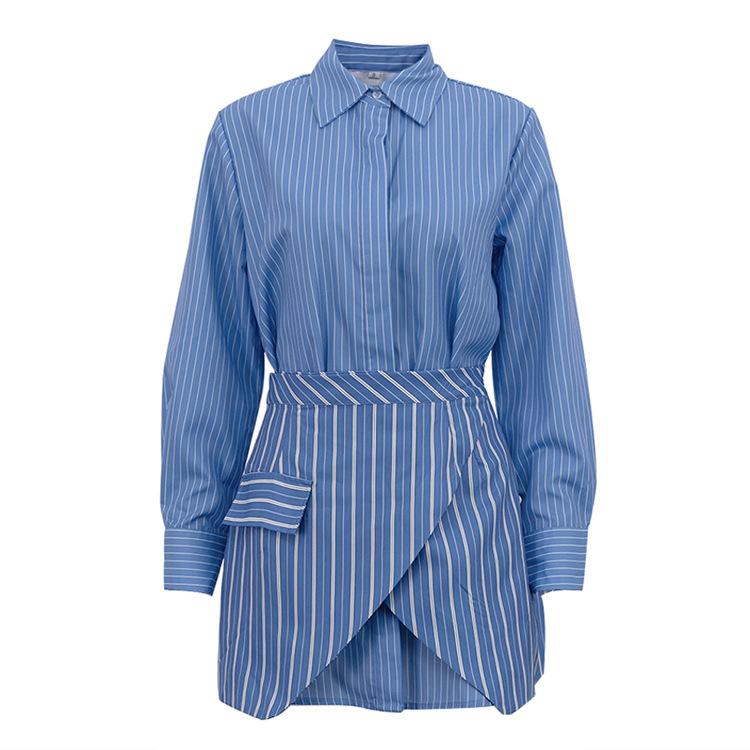 Blue and White Striped Shirt and Asymmetrical Skirt Set
