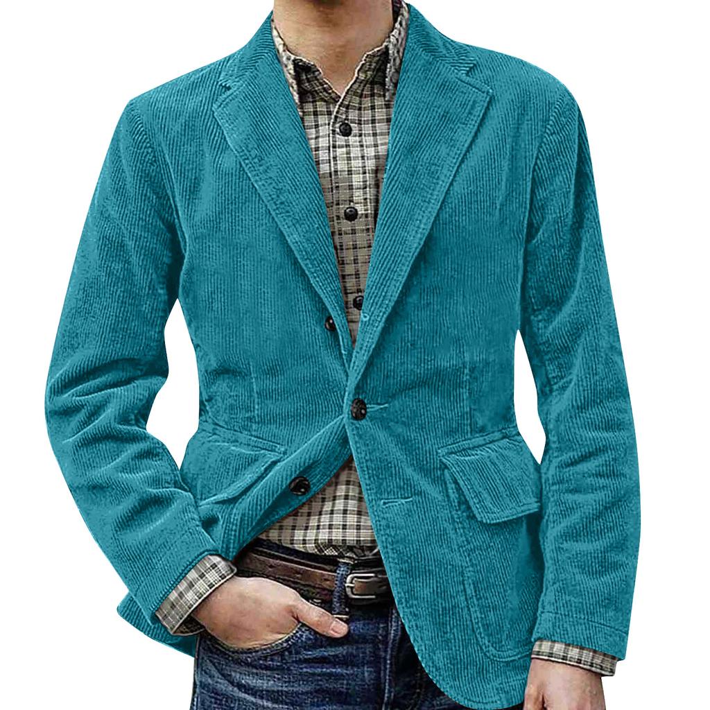 Men's Solid Color Corduroy Warm Pocket Suit Jacket Cardigan Men's Casual Suit