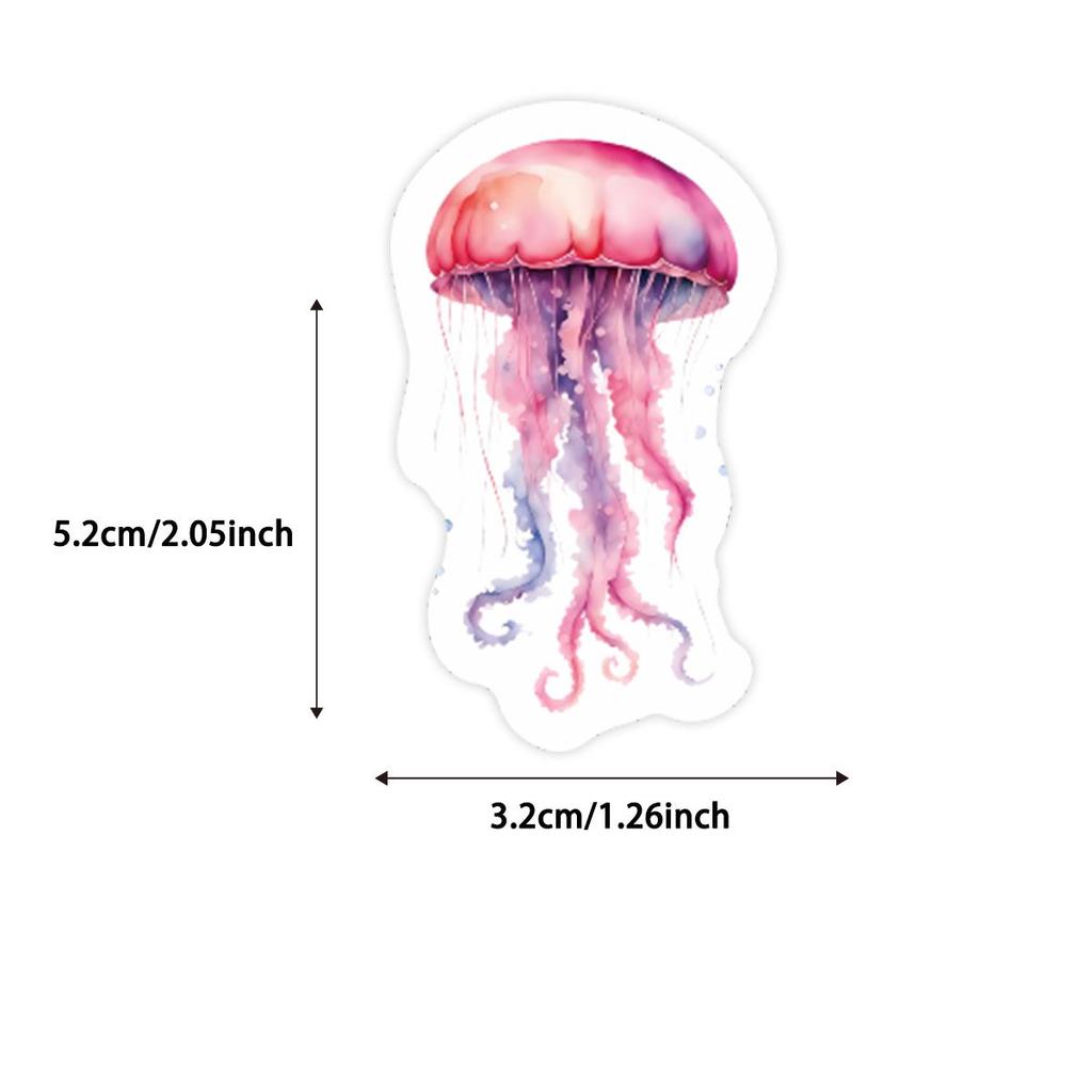 52-Piece Jellyfish Marine Life Stickers: Waterproof Cartoon Decorations for Car Trunks and Phone Cases