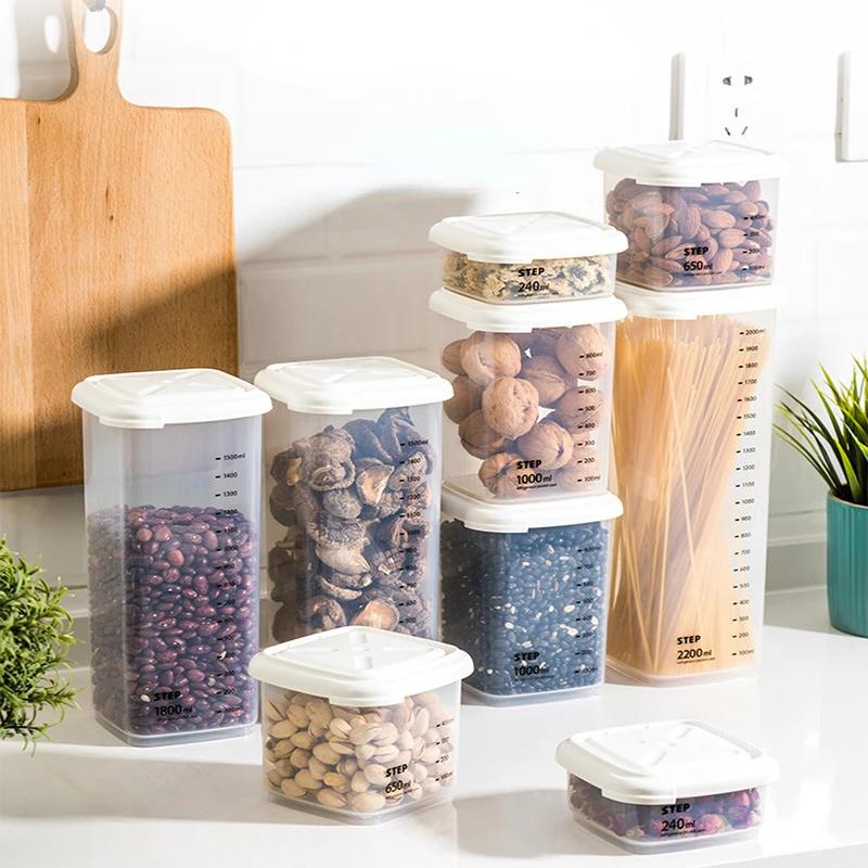 Plastic Sealed Cans Kitchen Storage Box Transparent Food Canister Keep Fresh New Clear Container In Different Capacity