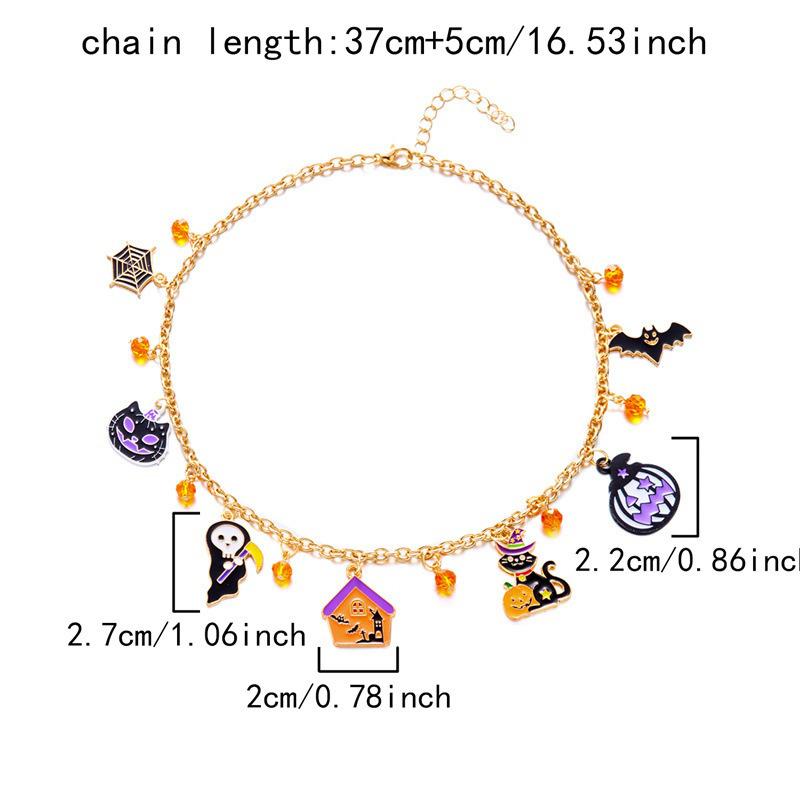 Gothic Punk Halloween Metal Chain Necklace For Women Men Vintage Black Spider Bat Pumpkin Ghost Clavicle Choker Festival Jewelry