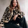 Dam S Leopardmönstrad Stickad Cardigan Lös Casual Långärmad Tröja