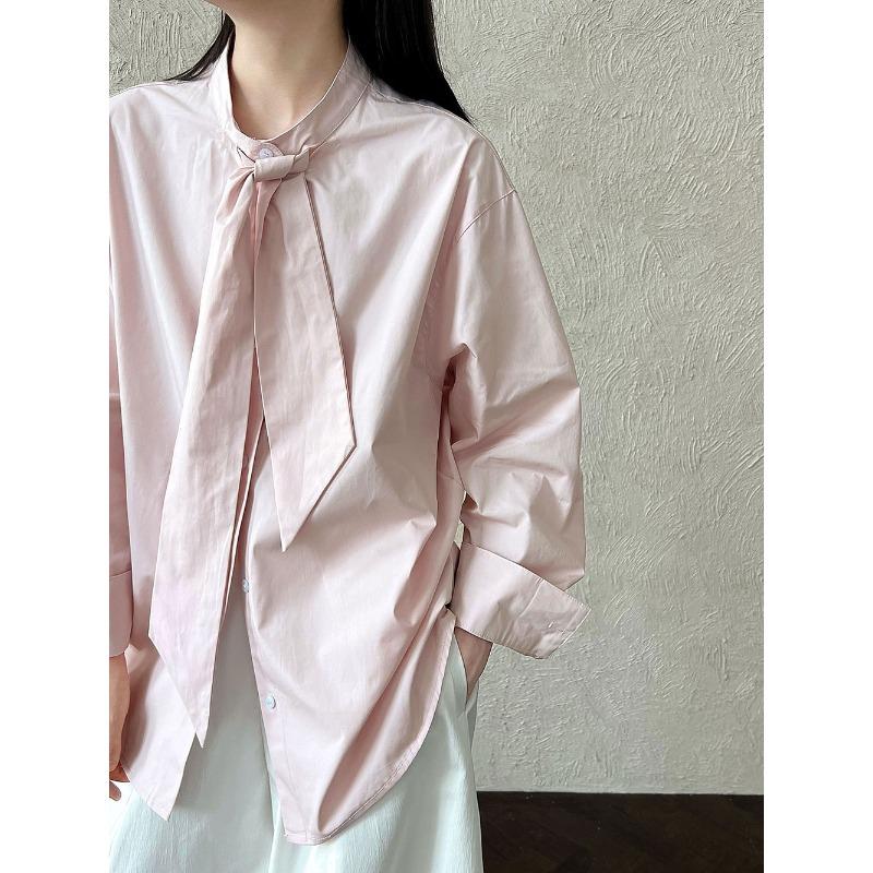 Luxi, Korean Design Sense Tie Solid Color Shirt Women's New Temperament Loose Casual Shirt