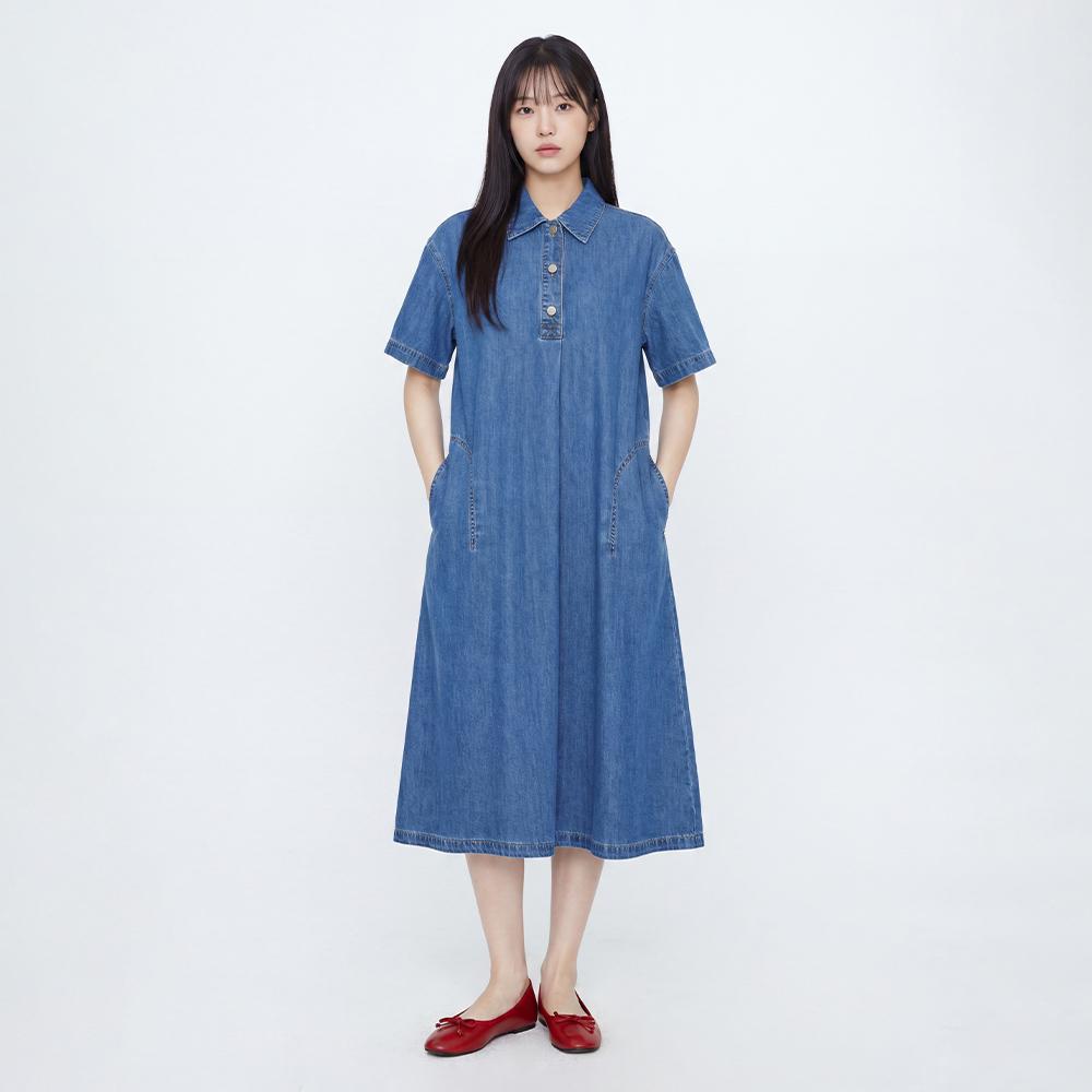 Rap Short Sleeve Shirt-Style Flare Long Dress As2Do561