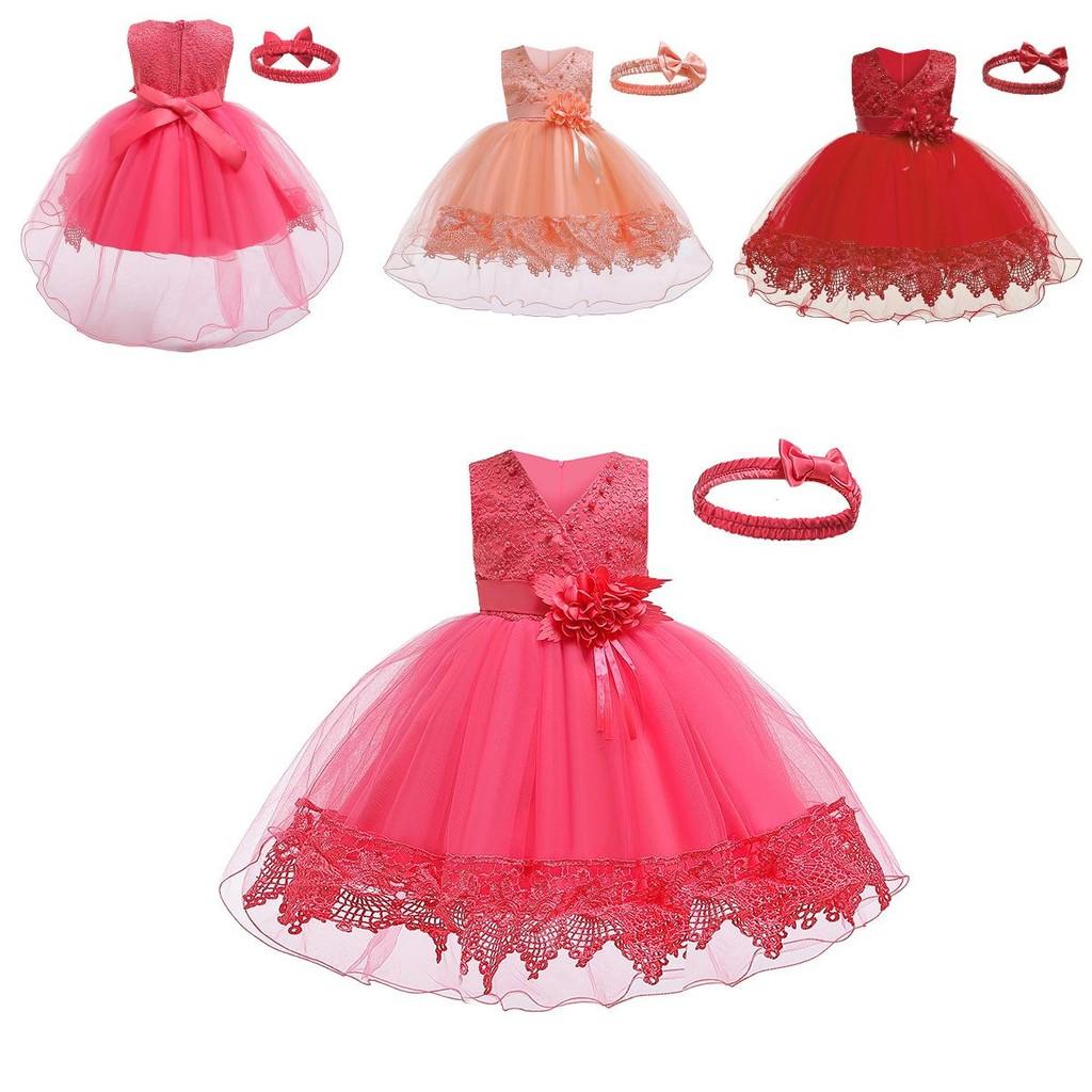 Vestito da Principessa per Bambina con Perle e Pizzo per Primavera Estate Autunno Inverno