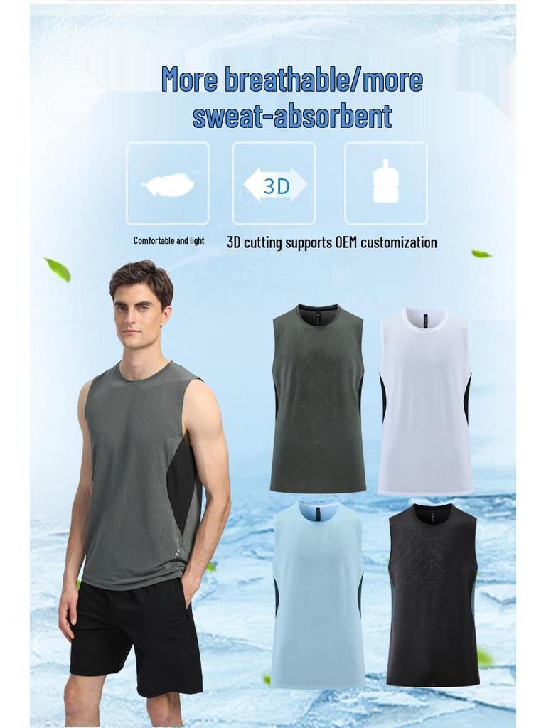 Men's Quick-Dry Sleeveless Basketball Top - Ice Silk Fitness Vest for Running and Training