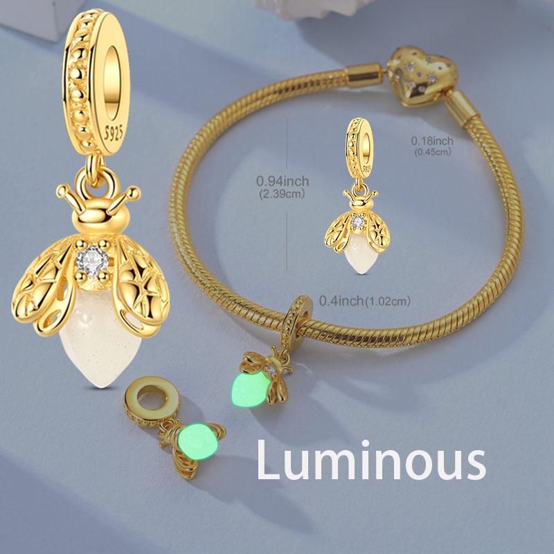 Luminous Bee Firefly Dangle Charm Copper Spring Themed Pendant For Bracelet Necklace Diy Charms Jewelry