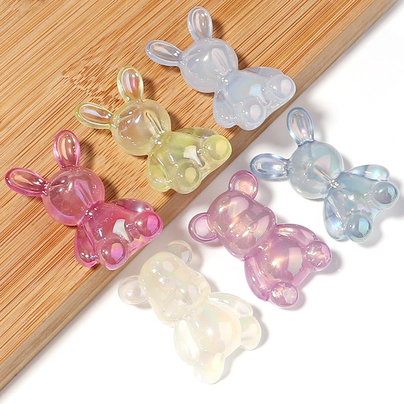 10Pcs Plated Color Acrylic Beads Cartoon Cute Rabbit Violent Bear Bead For DIY Bracelet Phone Chain Keychain Jewelry Ornament