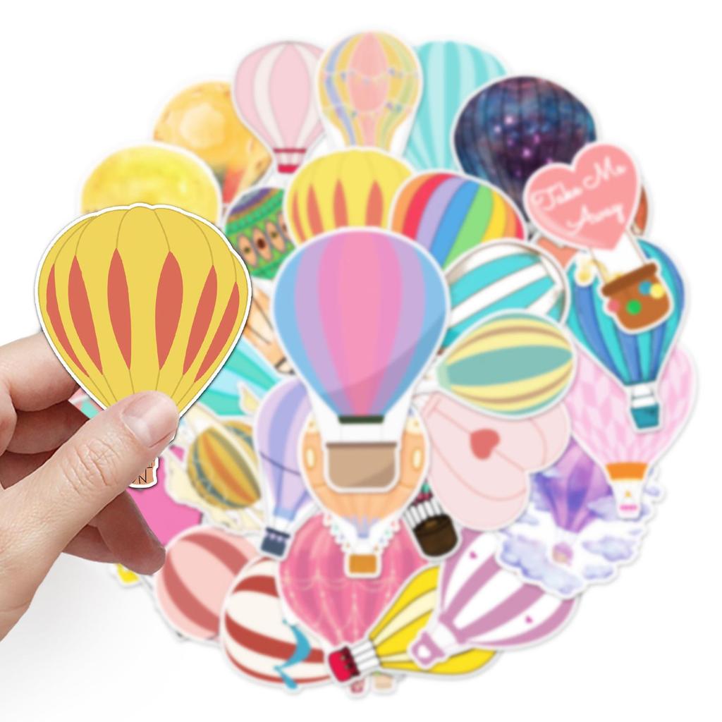 50PCS Hot Air Balloon & Cartoon Girl PVC Stickers for Skateboards, Water Bottles, Luggage.