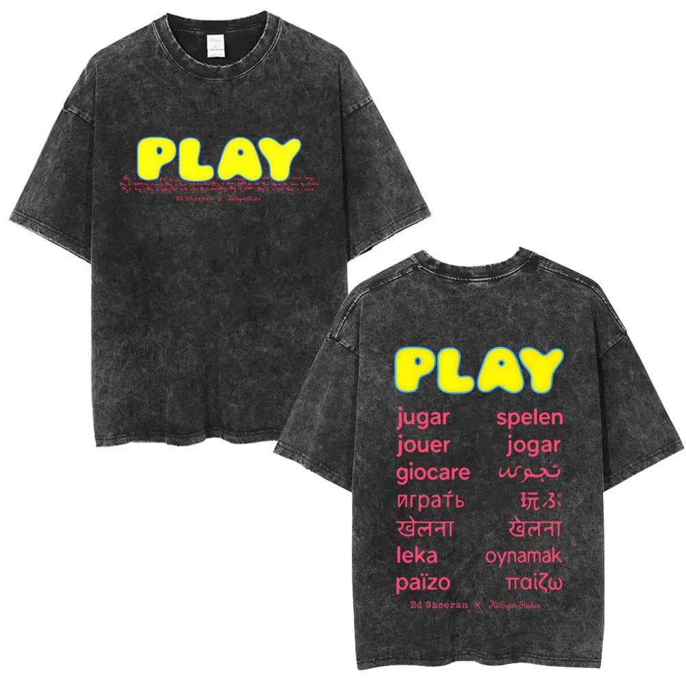Washed Vintage Ed Sheeran Play Graphic Tshirt Men Women Hip Hop Fashion Pop Music T Shirts Mens Gothic Oversized Streetwear