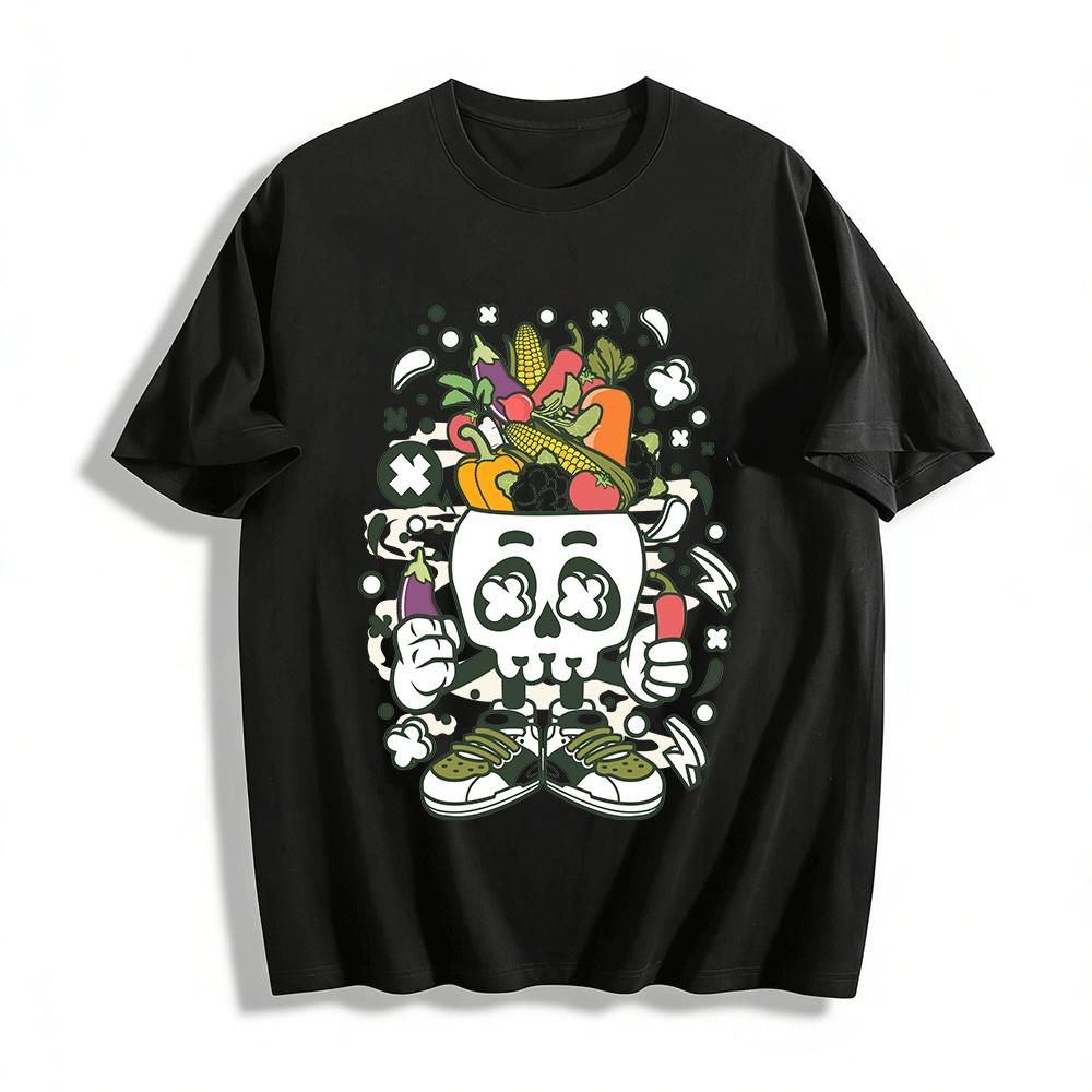 Funny Skull Vegetable Print Casual T-Shirt Pure cotton T-shirt XXS