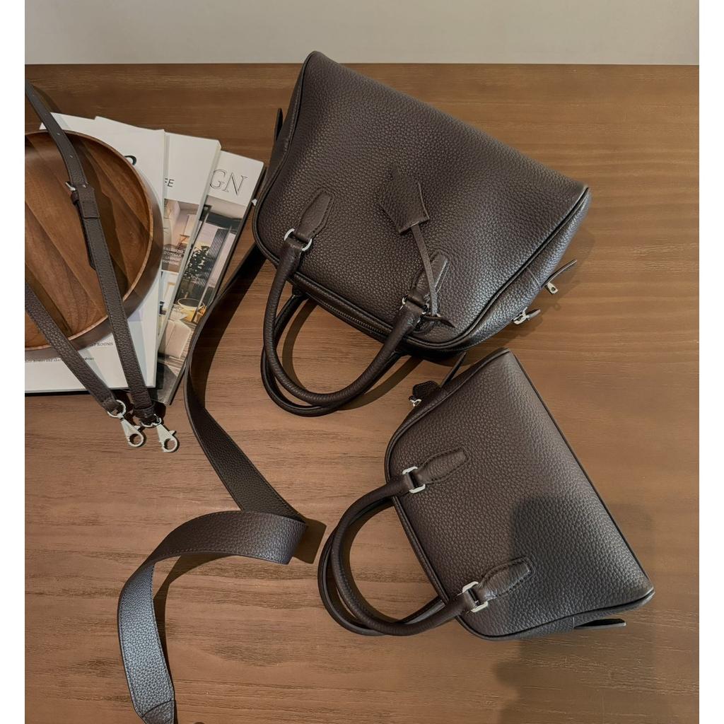 2025 New First-layer Cowhide Bowling High-quality Handbag Retro Boston Crossbody Shoulder Bag Women's Wholesale