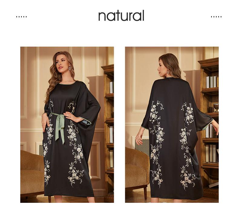 Damska Luksusowa Satynowa Długa Szata Nocna z Długim Rękawem - Wiosna i Jesień