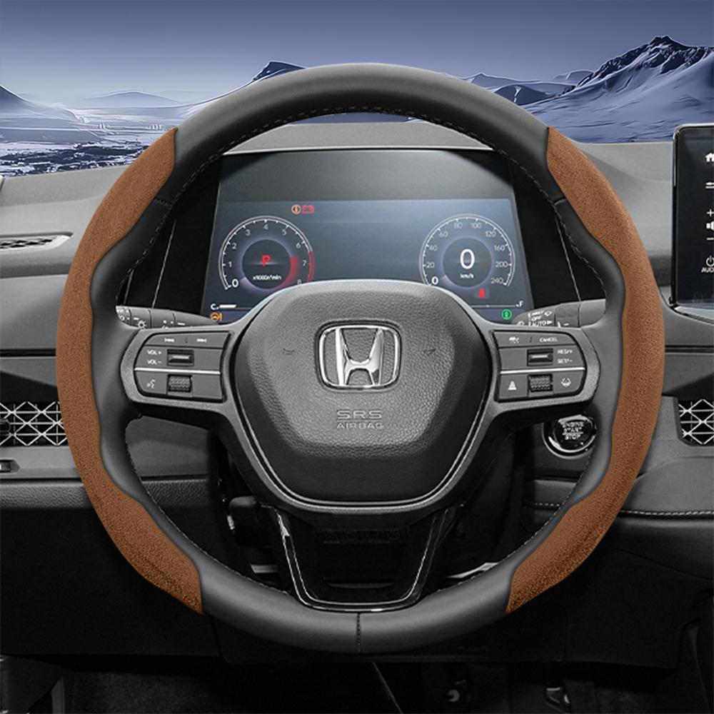 Suitable for Honda Sports Suede Steering Wheel Cover with Split Snap-On Design for Cr-V Civic Hr-V Zr-V Vezel City Amaze Fit Jazz Accord