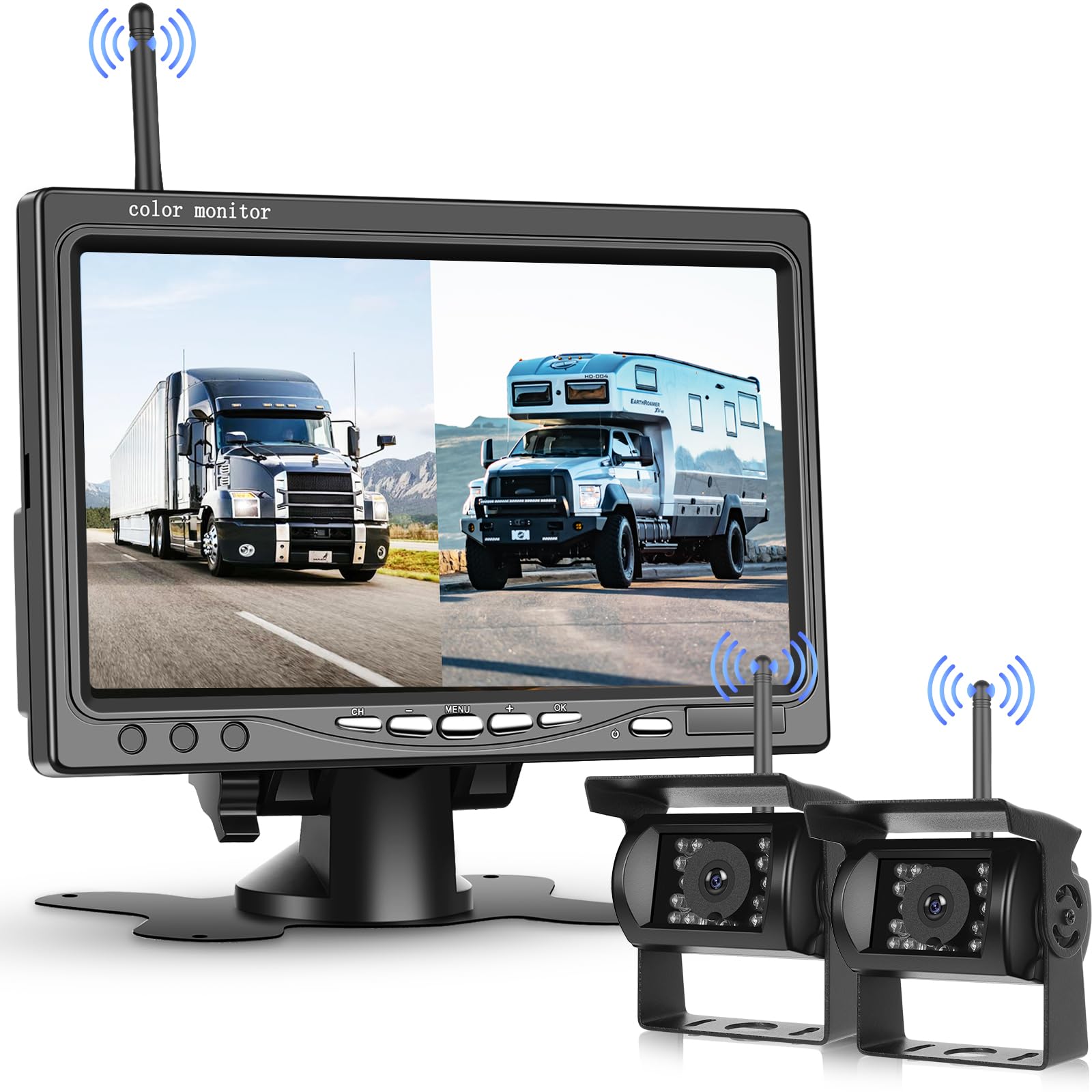 

Эта беспроводная камера заднего вида имеет две водонепроницаемые ночные камеры IP68 и подходит для и Она работает от 12 В до 7-дюймовых мониторов, рейтинг, сверхъяркая