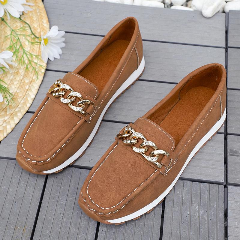 Fashion Fashion Metal Chain Soft Sole Flats Shoes Women Spring Autumn Pu Leather Platform Loafers Woman Slip On Non Slip Casual Shoes