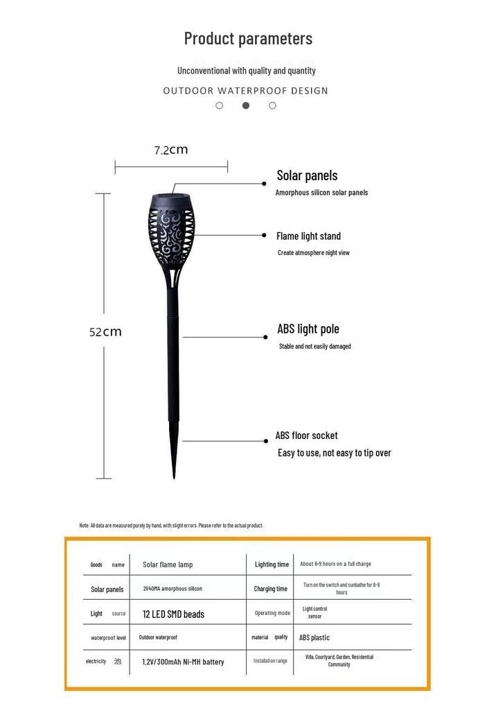 Solar Flame Torch Light - 12 LED Ground Stake for Courtyard Decoration (In Stock)