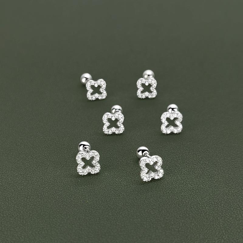 Silver Color Clover Zircon Stud Earrings for Women Sweet Exquisite Screw-Back Ear Piercing Jewelry Birthday Party Gifts
