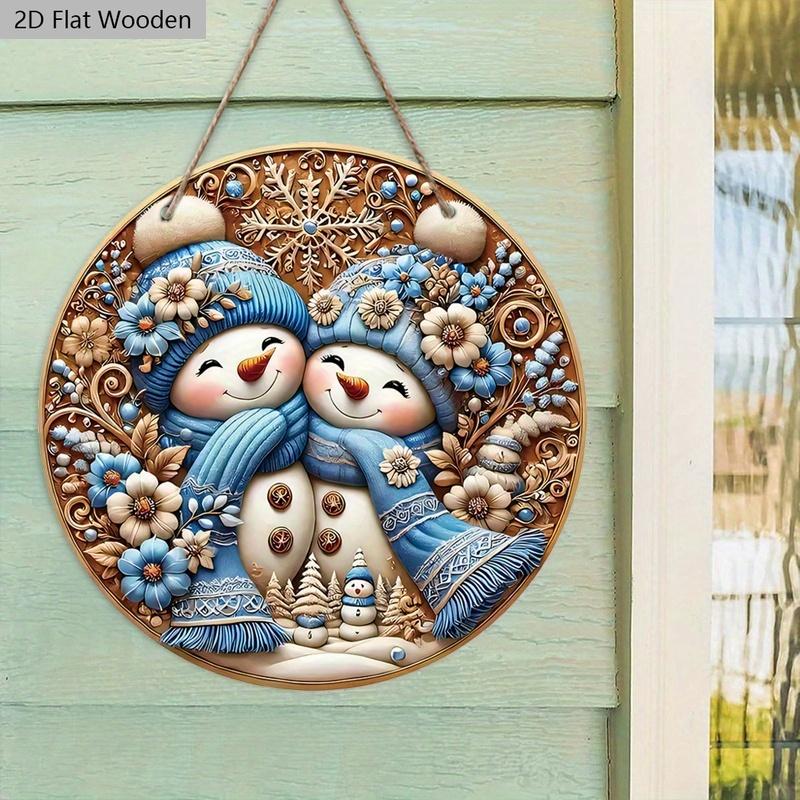 Cute Winter Wonderland Wooden Christmas Sign with Snowman Pattern - Navidad Round Sign for Front Door Wall Hanging Decor - Ideal Christmas Decoration