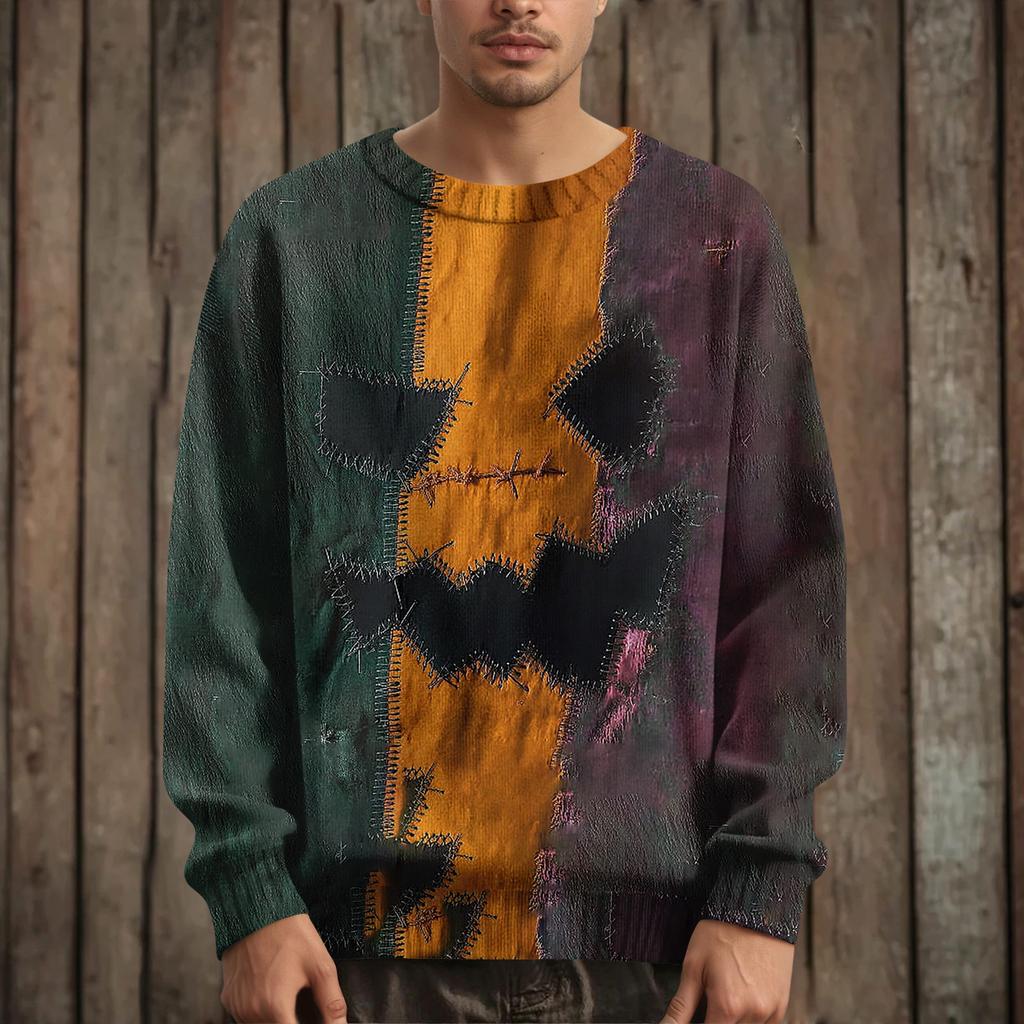 Herre Langermet Pullover Genser Casual Halloween Trykk Strikket Oversized Genser