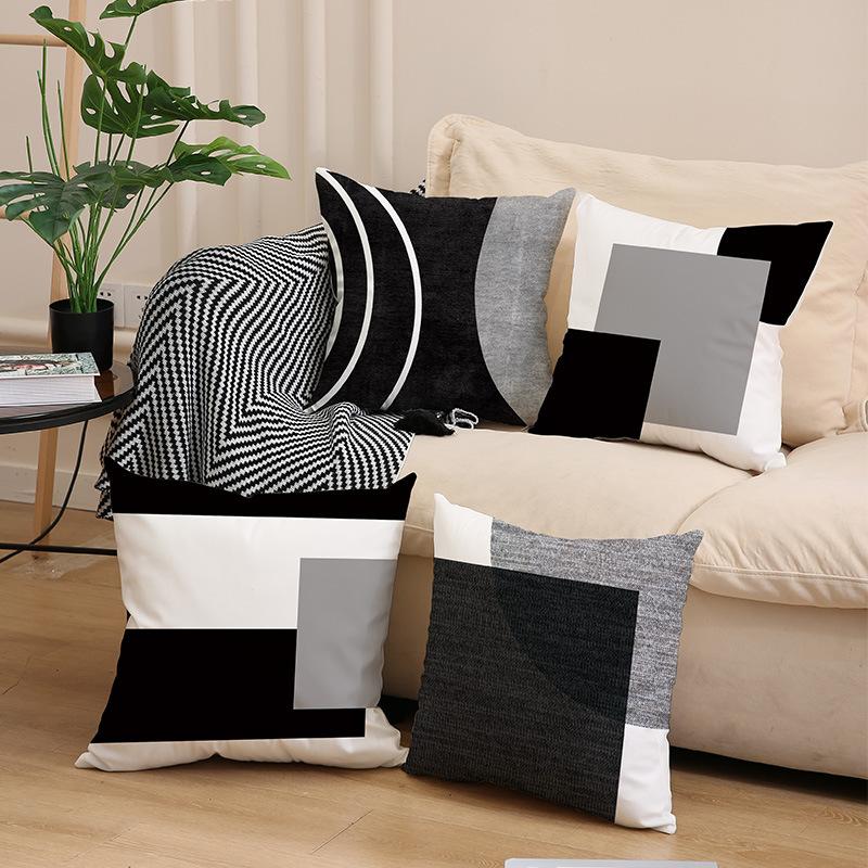 New Contrasting Color Pillow Geometric Pattern Stitching Black Pillow Case Living Room Sofa Cushion Car Pillow Case