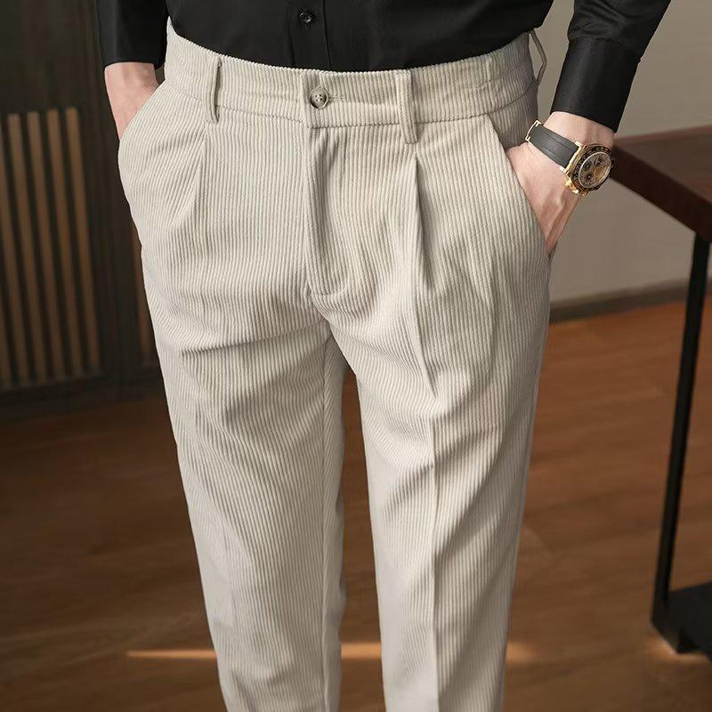 2023 Men's Slim Fit Striped Corduroy Trousers - Autumn Korean Style Casual Pants
