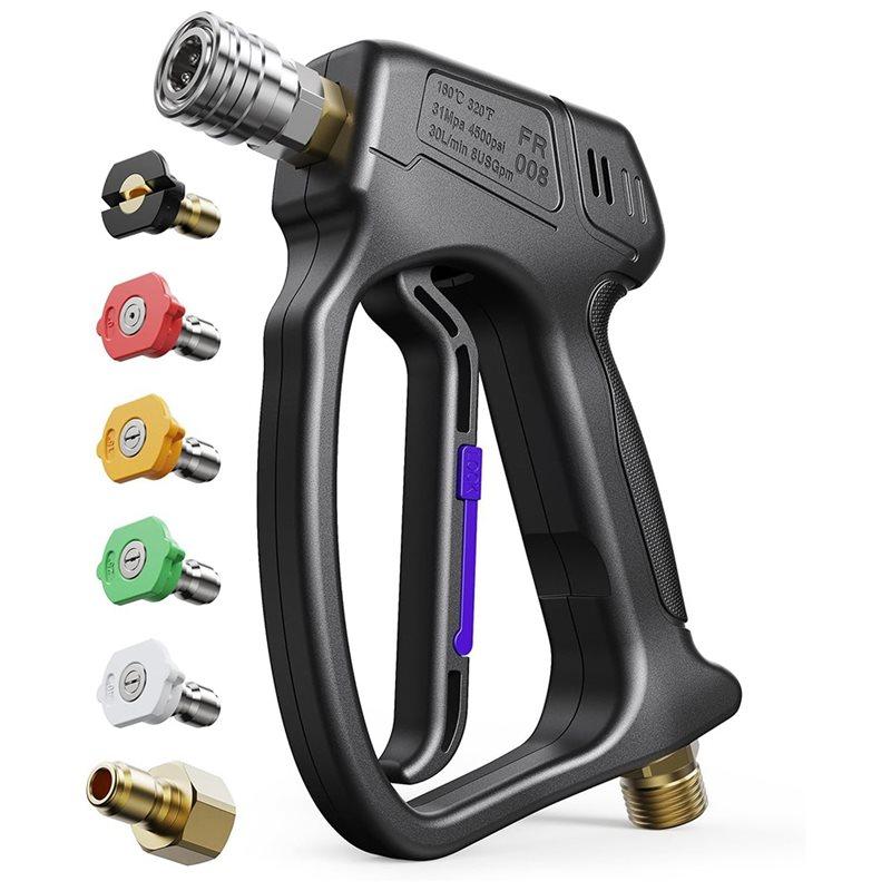 

SHGO-High Pressure Washer Gun(Short Type), 4500 PSI M22-14Mm& 3/8 Connection Car Washing Gun For Car Detailing Kit чорний