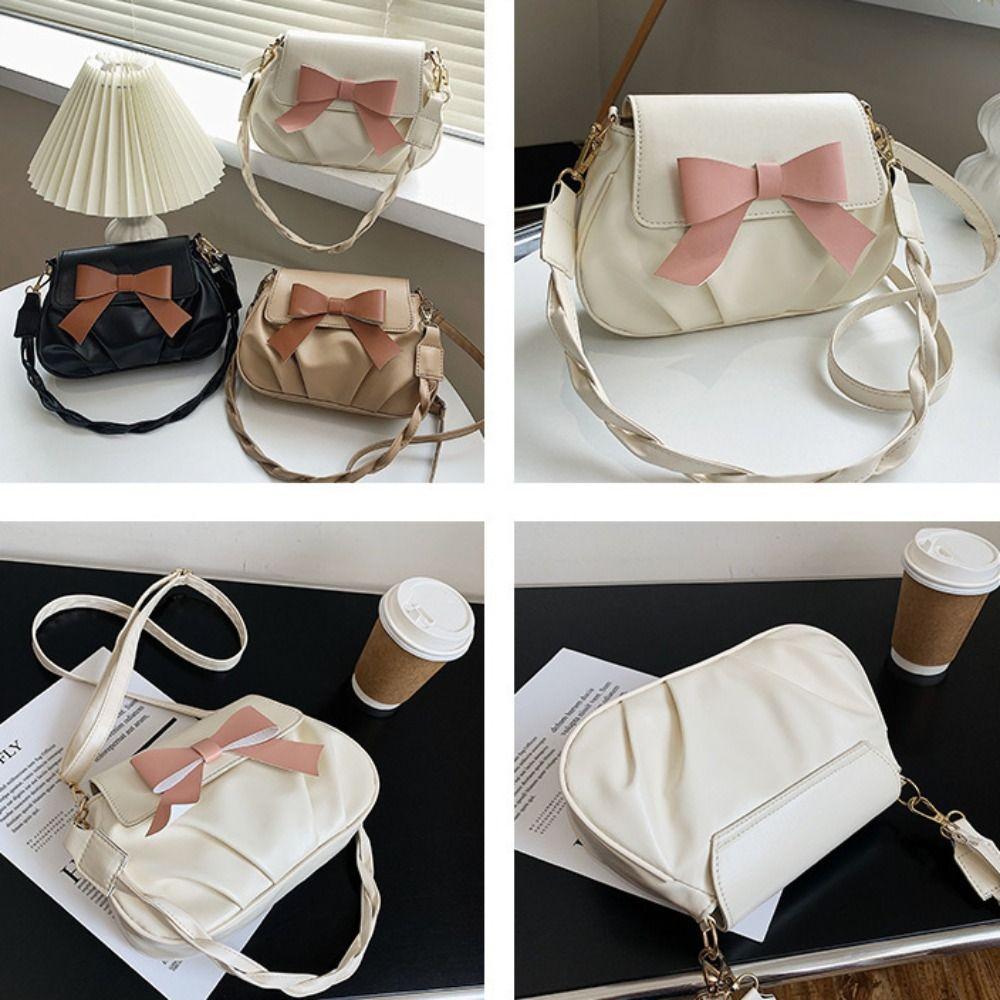 Korean Style Bow Shoulder Bag Y2K PU Leather Underarm Bag Sweet Bowknot Crossbody Bag  Streetwear