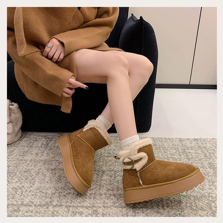 Thick-soled tube warm snow boots children's winter new plush thickened fluffy shoes large cotton shoes