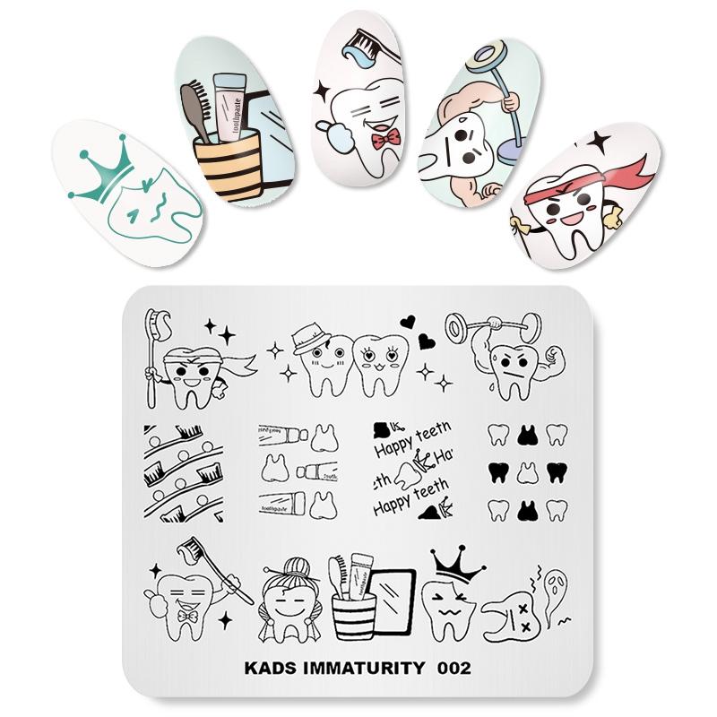 KADS Immaturity 002 Nail Stamping Plates tooth Designs Nail Art Stamp Template Plate DIY Manicure Decoration