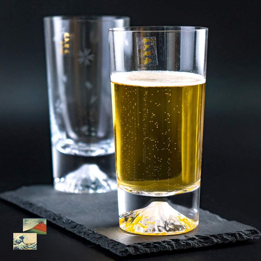 Tajima Glass Fuji Tumbler Glasses Plain x Cherry Blossom Fuji Tumbler Pair Set Souvenir Grand Prix Winner Edo Glass Cut Glass Whiskey Rock Beer