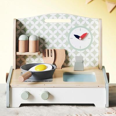 Smart-i Wooden Pretend Kitchen Set, 6-Piece Mini Kitchen, Compact, Tabletop, with Stove, Sink, and Clock, Safe Paint for Pretend Play, Fudge