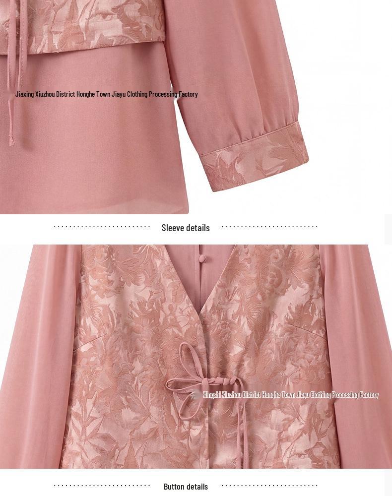Stylish Summer Faux Two-Piece Silk Top for Middle-aged Women