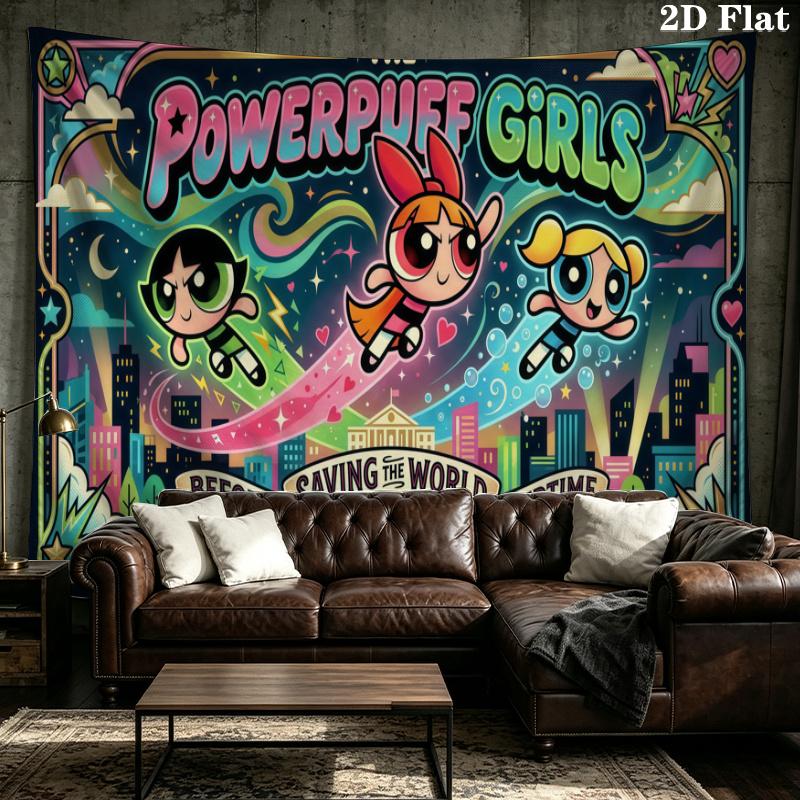 Powerpuff Girls Wall Tapestry Aesthetic Wall Hanging Printed Fabric Blanket Decorative Tapestries for Bedroom Living Room Home Decor