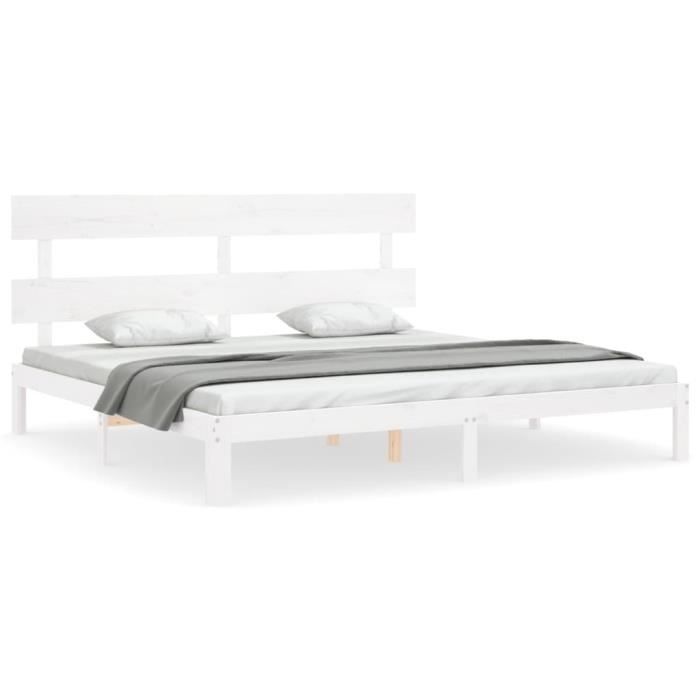 VidaXL Bed Frame with Headboard White Super King Solid Wood 3193547