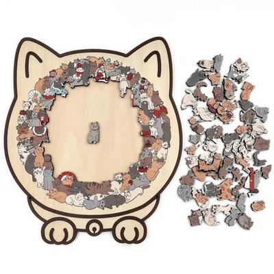 135pcs Cat-shaped Wooden Jigsaw Puzzle Unique Irregular Puzzle Pieces Game Birthday Xmas Gifts for Cat Lovers Home Decorations