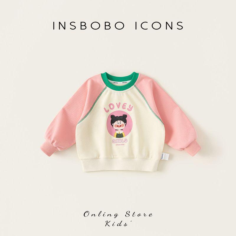 Insbobo Girls Sweatshirt 2026 Spring New Style Baby Girl Cartoon Top Kidsren s Long-Sleeved Baby Spring & Fall Clothing Pink 100