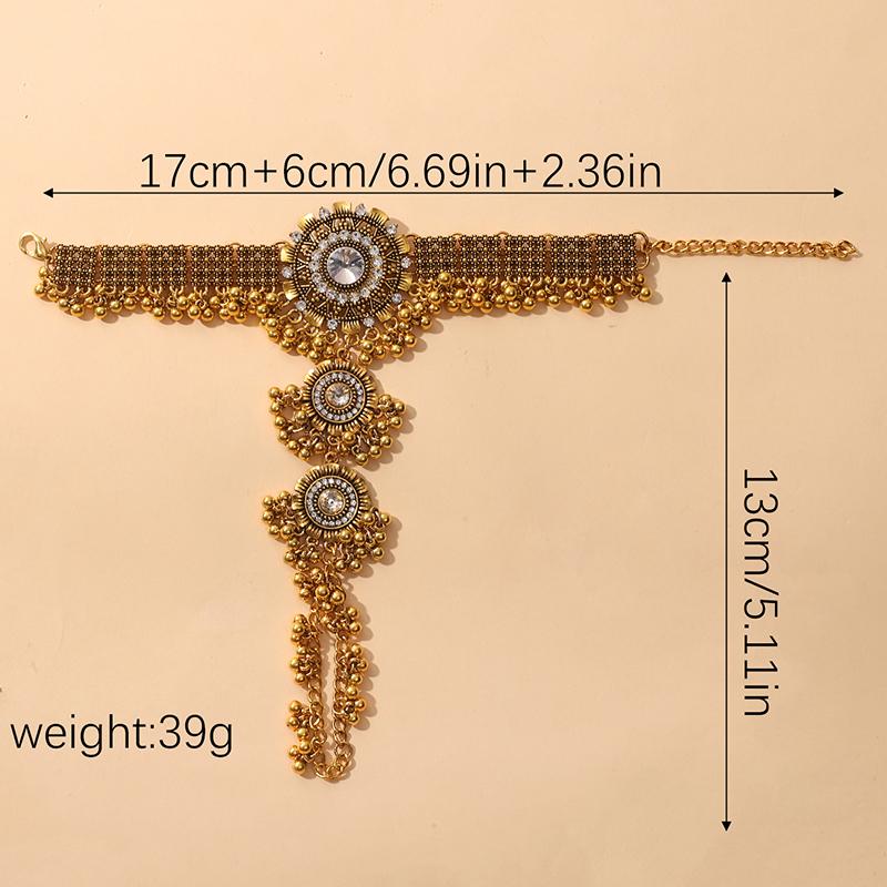 Utsøkt Vintage Krystall Rund Boho Armbånd Dame Gullfarge Fingerring Kjede Zirkon Dusk Dame Estetisk Zirkon Sett
