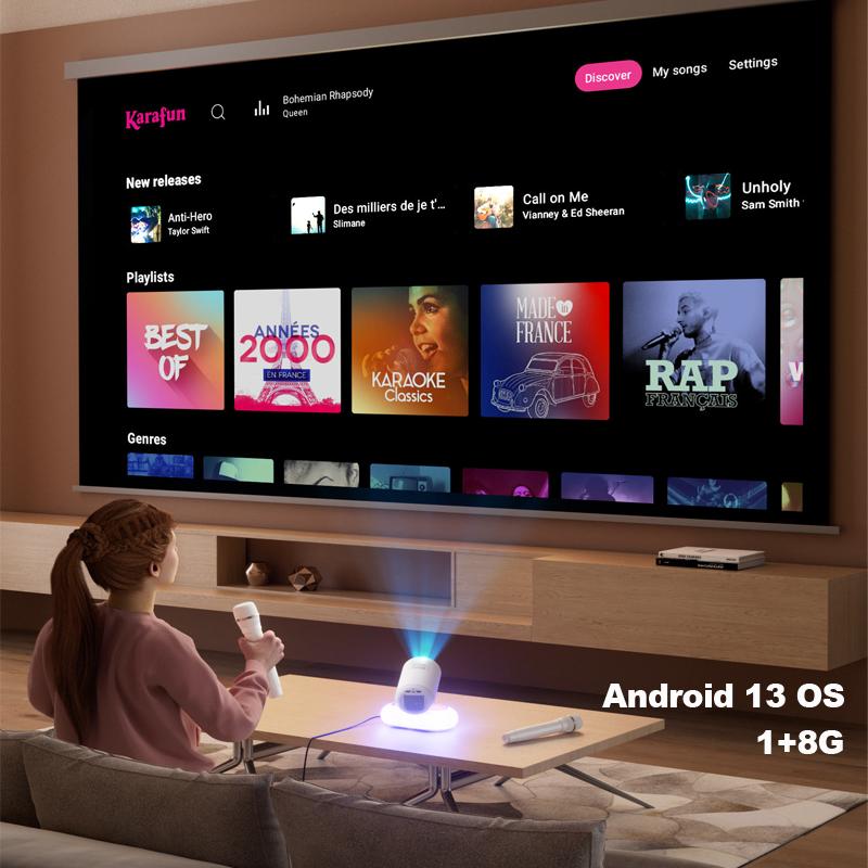 Vivicine Nejnovější YT900 Android 13 1920x1080p Full HD 1080p projektor pro domácí kino, Automatické ostření, Automatická korekce lichoběžníkového zkreslení