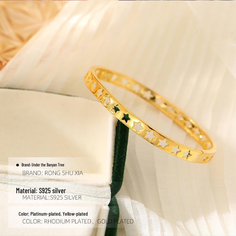 Banyan Tree S925 Silver Star Charm Gypsophila Open Bracelet for Women