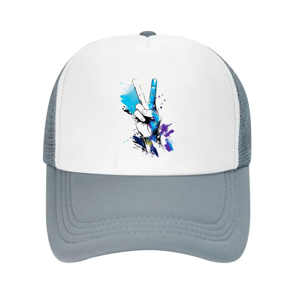 Abstract Rainbow Victory Hand Splash Mesh Baseball Cap Casual Hat Outdoor  For Womens Unisex FeUnisex