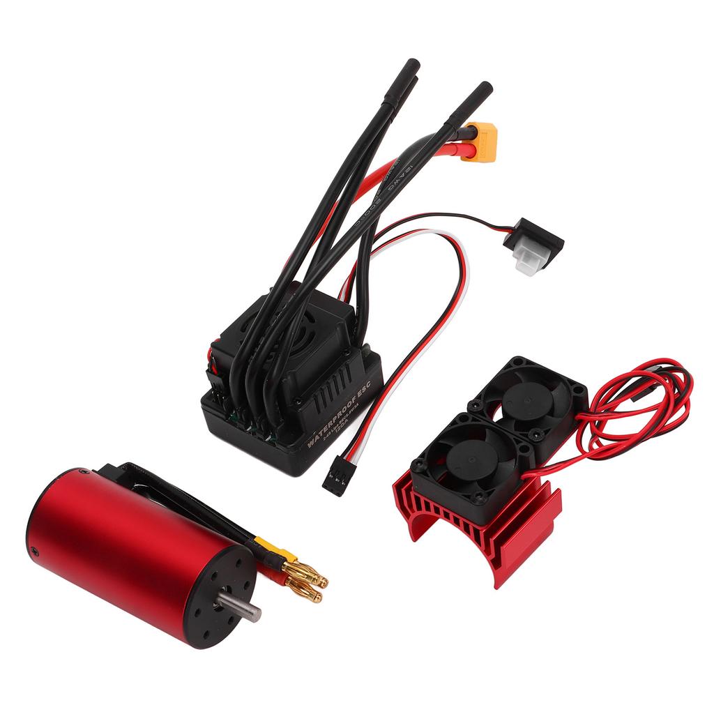 S3670 2850KV Waterproof Brushless Motor 120A Brushless ESC XT60 Plug Dual Fan Motor Radiator Set for 1/8 RC Car Series