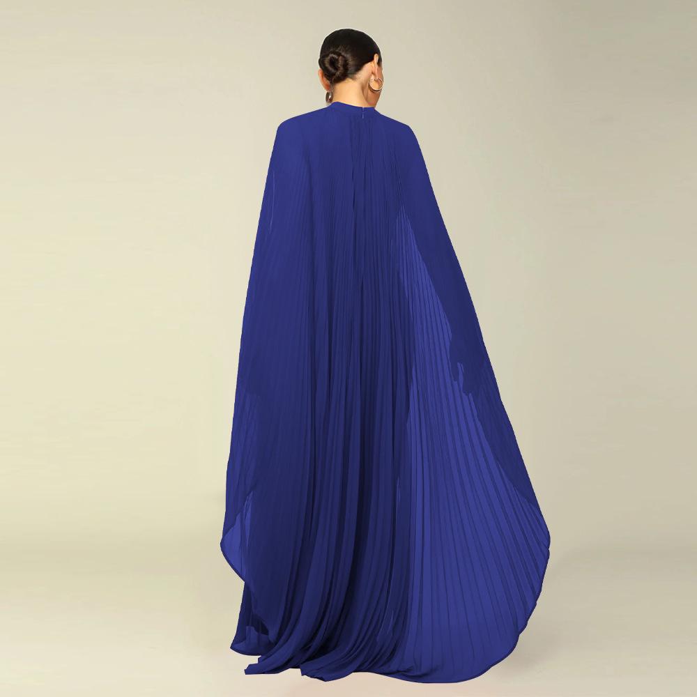 Women's Solid Color Chiffon Pleated Long Dress