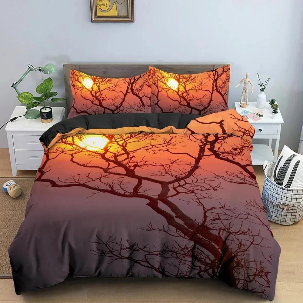

Top 3D Landscape Duvet Cover Bedroom Decor Luxury Bedding Set Tree Silhouette Against Sunset Sky Quilt Cover King Twin Single 70x133cm 2pcs