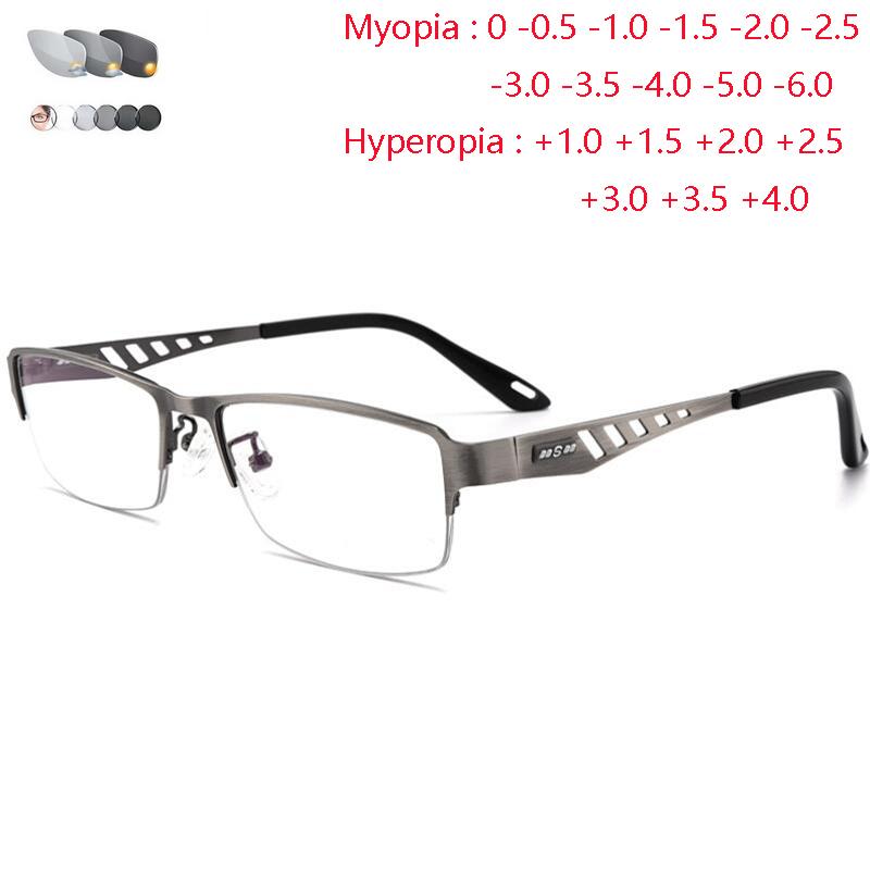 Photochromic Gray Half Frame Reading Glasses for Women +0 25 to +600 Diopters Presbyopia Hyperopia Business Sun Eyewear